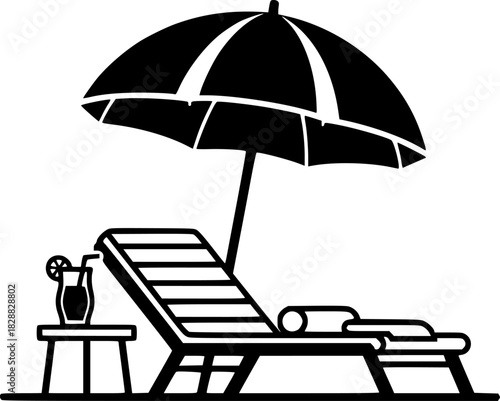 Relaxing Beach Lounger Under Umbrella Summer Vacation Icon
