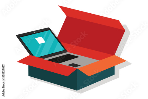 Premium Laptop Unboxing Packaging Vector Illustration