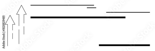 Three upward arrows alongside horizontal lines symbolizing growth, direction, progress, and alignment. Ideal for business, goals, strategy, success, transformation motivation simple flat metaphor