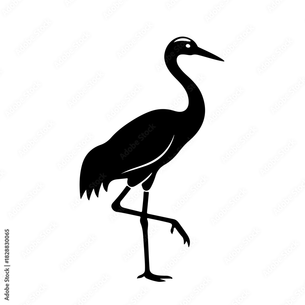 Obraz premium Crane Silhouette – Minimal Black Vector Icon