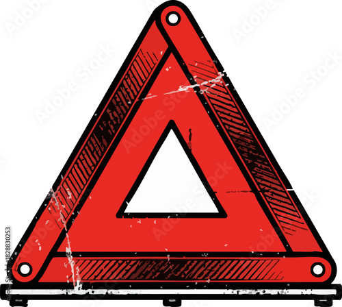 Grungy Red Emergency Breakdown Warning Triangle Sign