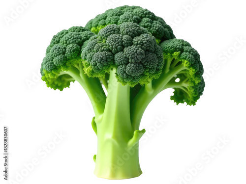 Close-up shot of fresh broccoli florets on a clean white background, suitable for food photography and recipes