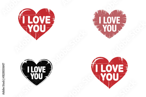 Four hearts with i love you text silhouette
