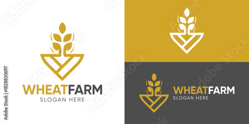 Creative simple wheat farm logo template. Wheat grain rice farm logo design vector illustration.