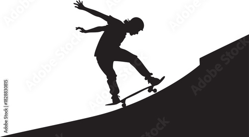 Silhouette Skateboarder: Capturing the dynamic action of a skateboarder executing a challenging stunt against a stark backdrop, showcasing both skill and determination. 