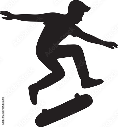 Skateboard Silhouette: Capturing the dynamic silhouette of a young skater executing an impressive jump, embodying the spirit of action, movement, and urban youth culture.