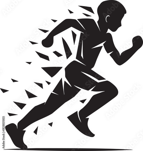 Dynamic Runner: A silhouette of a determined athlete embodies speed and motion, with shards of energy trailing behind, illustrating the relentless pursuit of excellence.