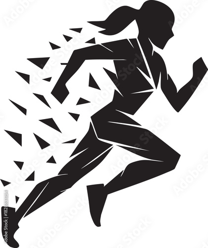 Energetic Runner in Motion: Dynamic illustration of a female athlete sprinting forward with speed and determination, representing the essence of motion and physical activity. 