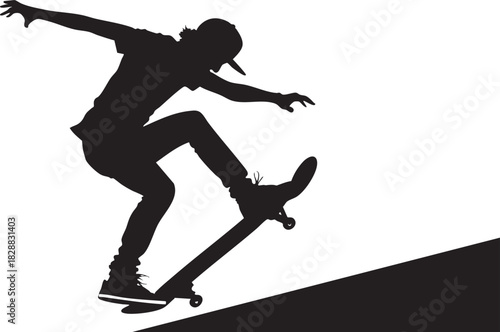 Skateboarder's Silhouette: A silhouette of a skateboarder executing a dynamic trick on their skateboard, demonstrating agility and skill in a moment of action.