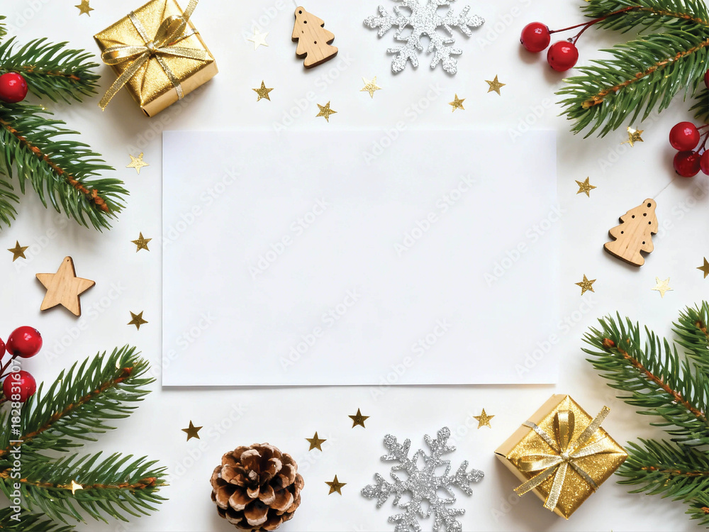 Obraz premium Christmas Background with Gingerbread Cookies, Red Ornaments, Candy Canes, and Pine Branches