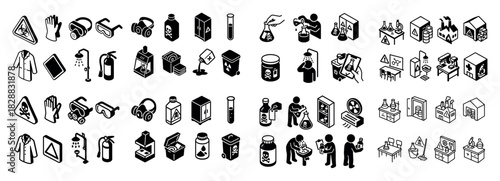 Laboratory safety icons collection set