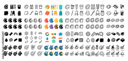 Colorful artist tools icon set