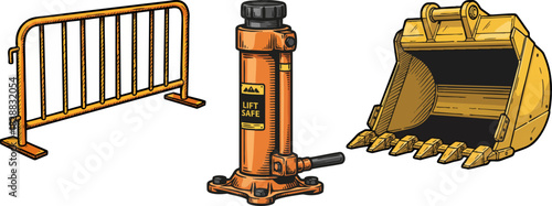 Industrial Construction Tools Set Hydraulic Jack and Excavator Scoop