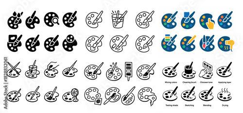 Color palette and brush art icons
