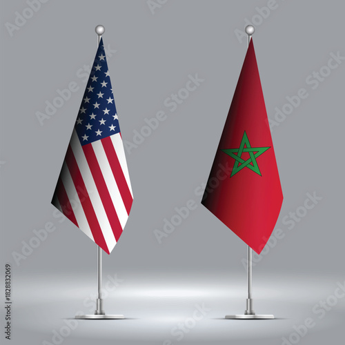 Two Standing Flags Representing USA vs Morocco with Flags on Bodies 