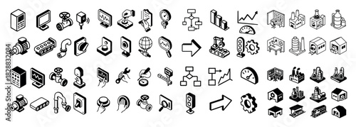 Isometric technology and industry icons