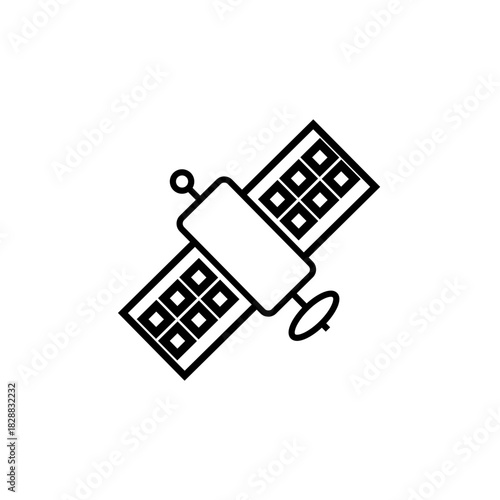 Satellite Line Icon: clean line icon of a communication satellite with solar panels. Ideal for telecom, navigation and orbital technology themes.