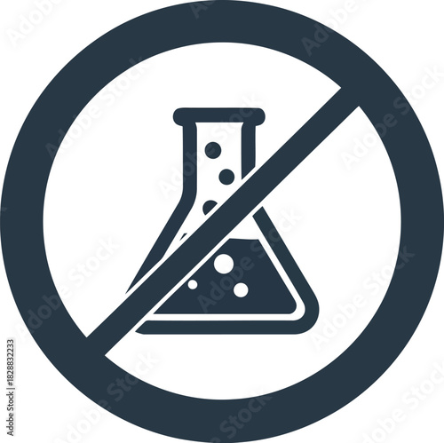 No chemicals sign icon prohibition laboratory flask scientific experiment crossed out symbol vector