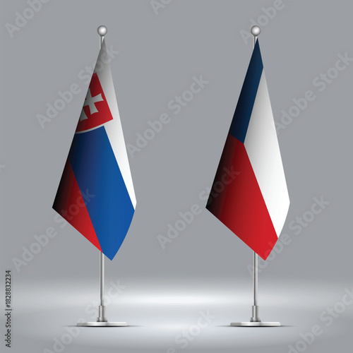 Two Standing Flags Representing Czech Republic vs Slovakia with Flags on Bodies 
