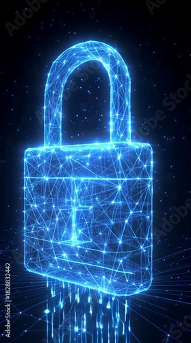 Digital padlock illustration on black background data security concept