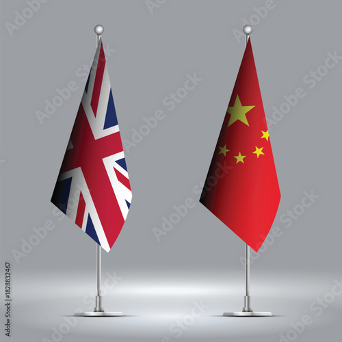 Two Standing Flags Representing China vs UK with Flags on Bodies 
