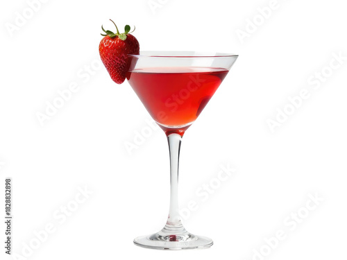 A vibrant red cocktail with a strawberry garnish on the rim, perfect for parties and social gatherings