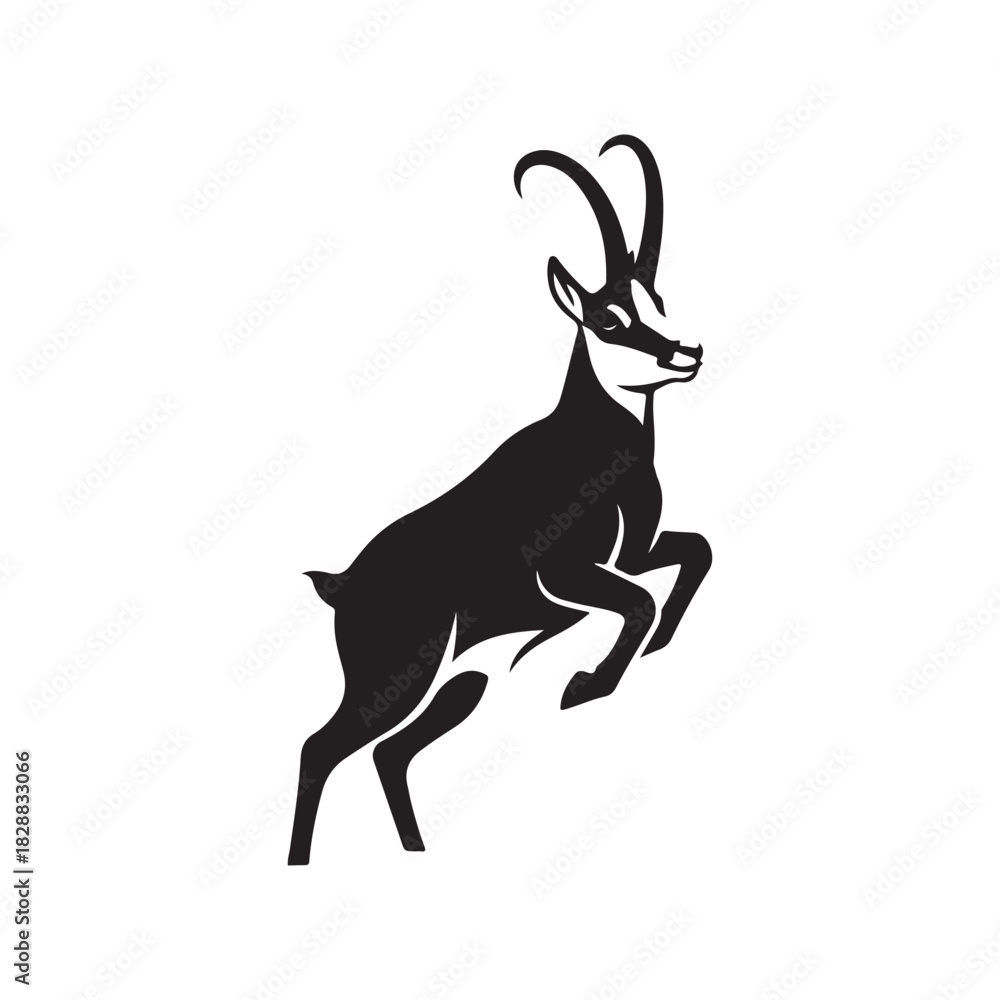 Fototapeta premium Chamois jumping silhouette illustration, agile mountain animal