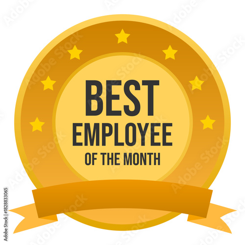 Best Employee of the Month badge with ribbon, vector.