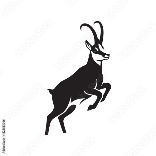 Chamois jumping silhouette illustration, agile mountain animal