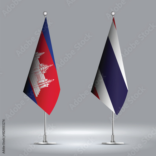 Two Standing Flags Representing Thailand vs Cambodia with Flags on Bodies 
