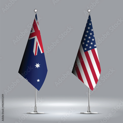 Two Standing Flags Representing USA vs Australia with Flags on Bodies 