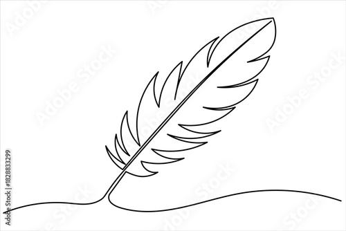 One line art drawing of a feather, a symbol of writing and grace. illustration