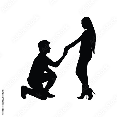Black Silhouette Man Proposing Woman Vol 09