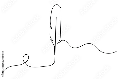 Elegant quill feather continuous line drawing, minimalist design illustration