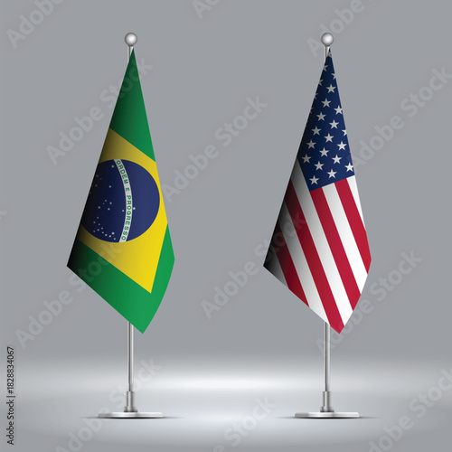 Two Standing Flags Representing USA vs Brazil with Flags on Bodies 