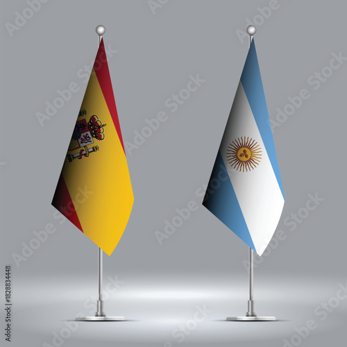 Two Standing Flags Representing Spain vs Argentine with Flags on Bodies 