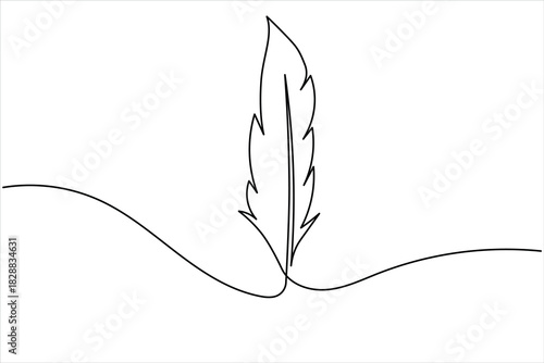 Minimalist feather, single continuous line drawing concept art illustration