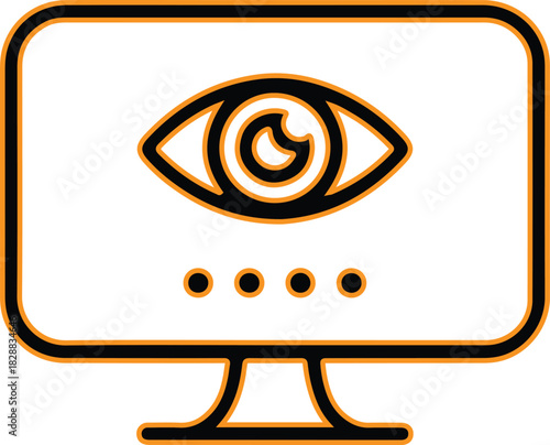 Computer monitor displaying an eye icon and loading dots