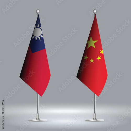 Two Standing Flags Representing China vs Taiwan with Flags on Bodies 