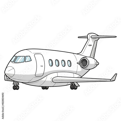 A clean cartoon illustration of a white private business jet parked on the ground with its landing gear down.