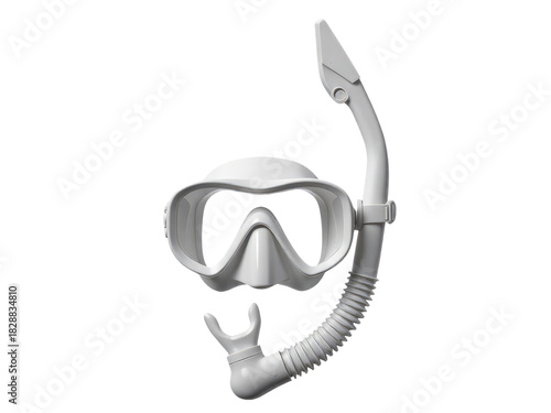 A scuba mask and snorkel set sitting on a white background, ready for underwater adventures