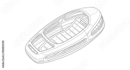 Automotive design blueprint of a futuristic concept car interior