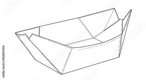 Line art of a folded paper food tray