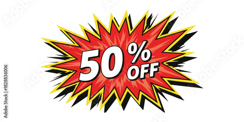 Retro 50% OFF Red Starburst Sticker Illustration