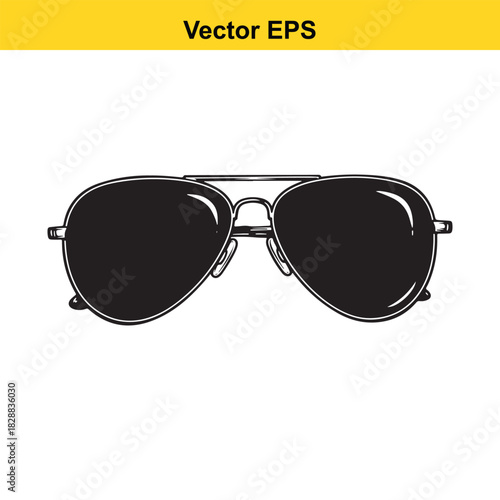 Black and white vector illustration of classic aviator sunglasses isolated on