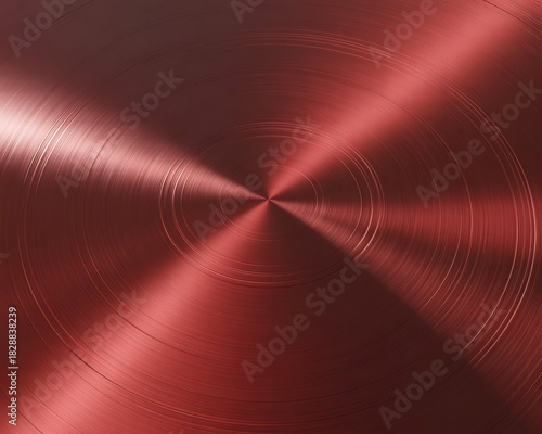 Circular Red Metallic Surface with Radial Lines and Reflections.