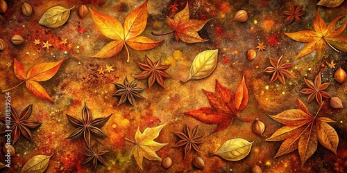 Fototapeta Naklejka Na Ścianę i Meble -  Beautiful autumn spice blend creates a warm backdrop of colorful leaves and natural elements during the fall season