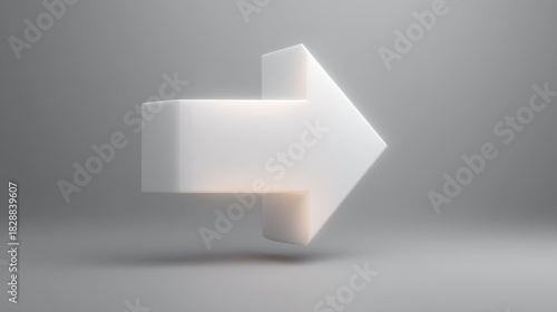 Fototapeta Naklejka Na Ścianę i Meble -  Three-Dimensional White Arrow on Gray Background, Showcasing Direction and Movement in a Minimalist Style for Abstract Concepts and Graphic Design Projects