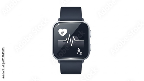 Smartwatch displaying heart rate monitoring application interface with electrocardiogram line and running icon