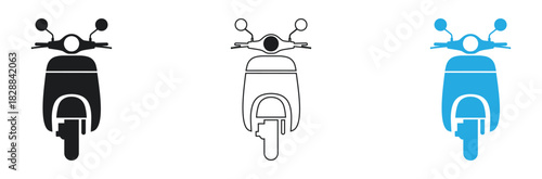 Chic scooter icons in black, white and blue for modern urban lifestyle designs, offering clean vector simplicity for transportation themes and trendy graphic projects